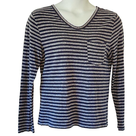 J. Lindeberg Tops - J. Lindeberg Women's Long Sleeve Tee Shirt V-Neck Navy and Grey Stripe Size L